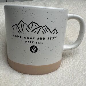 Mark 6:31 Come Away & Rest Speckled Mug with Mountain Design & Scripture NWT NIB